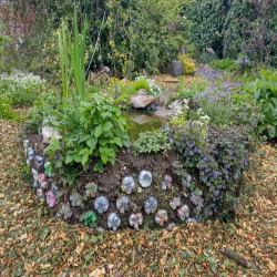 Ecobrick nature pond in Hampstead Norreys, West Berkshire, England, United Kingdom has sequestered 60 kg of plastic using 250 ecobricks
