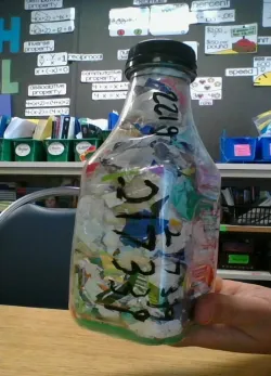 Ecobrick 217346 by Katherine Kiedaisch in Olde Sawmill Elementary School, Olde Sawmill Boulevard, Columbus, Sharon, Franklin County, Ohio, 43235, United States